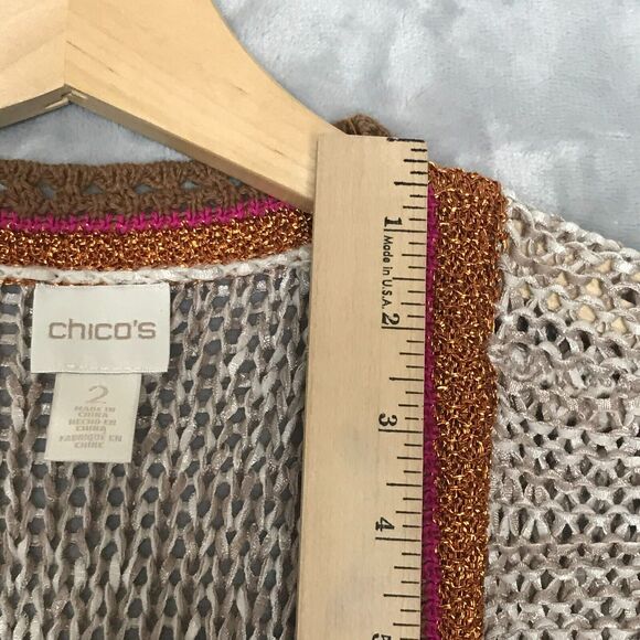Chicos Sweater Womens Large Oatmeal Pink Copper Knit Cardigan Vest Open Front - Picture 7 of 9